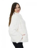 Horizontal Mink Jacket 42 White Optic Hood Sleeve Three Quarter Short - Image 4