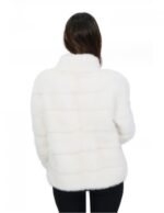Horizontal Mink Jacket 42 White Optic Hood Sleeve Three Quarter Short - Image 6
