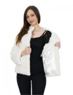 Horizontal Mink Jacket 42 White Optic Hood Sleeve Three Quarter Short - Image 7
