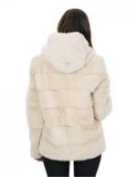 Giacca visone orizzontale 42 beige cappuccio manica lunga e ganci
