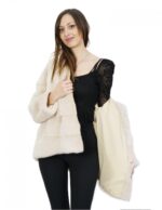 Giacca visone orizzontale 42 beige cappuccio manica lunga e ganci