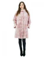 Cappottino quarzo rosa in visone orizzontale 46 lungo 92 centimetri con tasche esterne