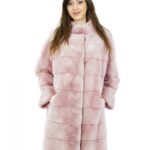 Cappottino quarzo rosa in visone orizzontale 46 lungo 92 centimetri con tasche esterne