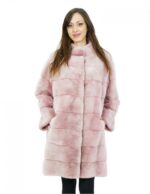 Cappottino quarzo rosa in visone orizzontale 46 lungo 92 centimetri con tasche esterne