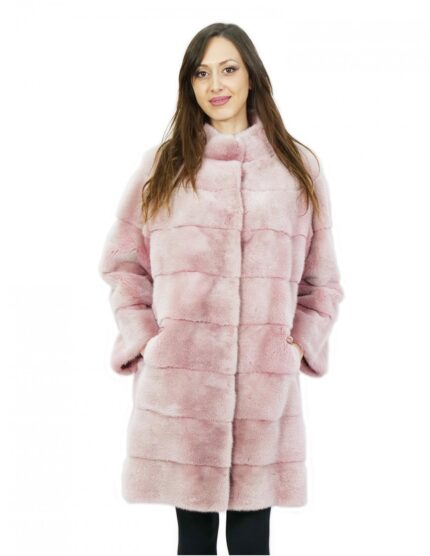 Cappottino quarzo rosa in visone orizzontale 46 lungo 92 centimetri con tasche esterne