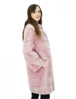 Cappottino quarzo rosa in visone orizzontale 46 lungo 92 centimetri con tasche esterne