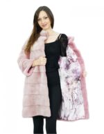 Cappottino quarzo rosa in visone orizzontale 46 lungo 92 centimetri con tasche esterne