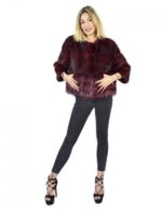 Burgundy mink jacket size 44 with fox bottom sleeve three quarter chanel collar - Image 5