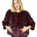 Giacca in visone bordeaux taglia 44 con fondo in volpe manica tre quarti collo chanel
