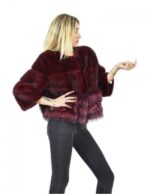 Burgundy mink jacket size 44 with fox bottom sleeve three quarter chanel collar - Image 4