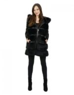 Black shaded fox vest 50 with pockets and fur zip closure length 82 cm - Image 5