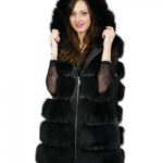 Gilet volpe nero sfumata 50 con tasche e chiusura zip pelliccia lunghezza 82 cm