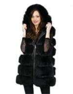 Gilet volpe nero sfumata 50 con tasche e chiusura zip pelliccia lunghezza 82 cm