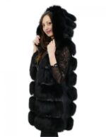 Black shaded fox vest 50 with pockets and fur zip closure length 82 cm - Image 3