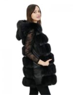 Black shaded fox vest 50 with pockets and fur zip closure length 82 cm - Image 4