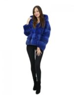 Blauer Nerzblouson Pelz 42 Jacke 62 cm mit Kapuze Außentaschen – Bild 5