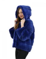 Blauer Nerzblouson Pelz 42 Jacke 62 cm mit Kapuze Außentaschen – Bild 3