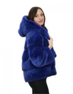 Blauer Nerzblouson Pelz 42 Jacke 62 cm mit Kapuze Außentaschen – Bild 4