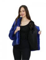 Blauer Nerzblouson Pelz 42 Jacke 62 cm mit Kapuze Außentaschen – Bild 7