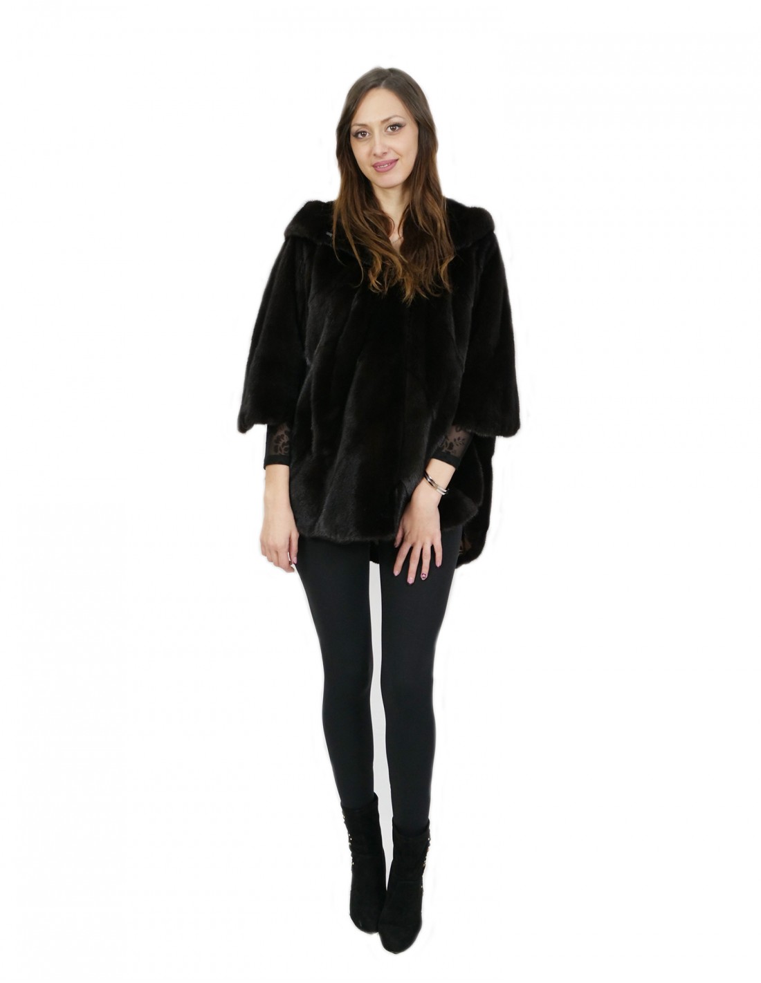 Mink fur size 48 gray aurora cape long 76cm long hood woman - Image 5