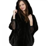 Pelliccia visone taglia 48 grigio aurora mantella lungo 76 centimetri cappuccio donna