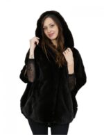 Pelliccia visone taglia 48 grigio aurora mantella lungo 76 centimetri cappuccio donna