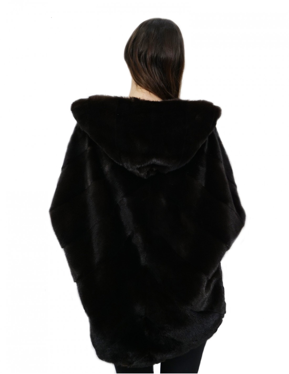Mink fur size 48 gray aurora cape long 76cm long hood woman - Image 6