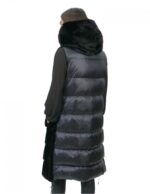 Gilet 94 cm black nero visone orizzontale e rex 54 pelliccia cappuccio coulisse