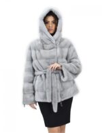 Zaffiro cappuccio 46 cappotto pelliccia visone orizzontale coulisse fondo e polsi