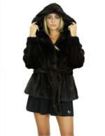 Cappotto in visone con lavorazione a pelle trasportata con bottone gioiello al collo 46 second life