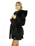 Nerzmantel mit Lederverarbeitung mit Schmuckknopf am Hals 46 Sekunden Leben – Bild 3