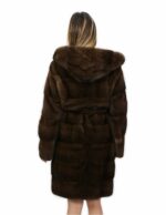Brown 52 mink fur belt 100cm long coat with hood outside pockets - Image 6