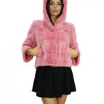 Giacca visone pelliccia orizzontale bubble 48 cappuccio 54 centimetri manica tre quarti