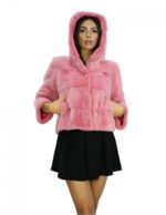 Giacca visone pelliccia orizzontale bubble 48 cappuccio 54 centimetri manica tre quarti