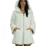 Cappotto 48 reversibile bianco visone intero e tessuto impermeabile zip manica lunga lungo 86 cm