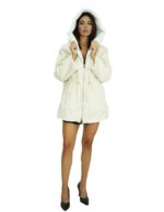 48 reversible coat in white one-piece mink and waterproof fabric with long sleeve zip 86 cm long - Image 11