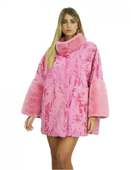 Mantella persiano e visone pelliccia 48 colore bubble con spacchi laterali e manica tre quarti