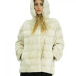 Cappotto mongomery 76 cm pelliccia visone perla 48 coulisse vita e fondo cappuccio