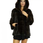 Cappotto lungo 72 centimetri 44 in visone orizzontale a pelle intera cappuccio tasche interne laterali chiusura ganci interni