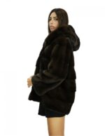 Long coat 72 cm 44-50 mink comfortable fit full leather hood internal side pockets closure internal hooks - Image 4