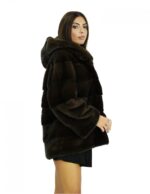 Long coat 72 cm 46-52 mink comfortable fit full leather hood internal side pockets closure internal hooks - Image 3
