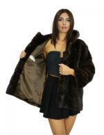 Long coat 72 cm 46-52 mink comfortable fit full leather hood internal side pockets closure internal hooks - Image 7