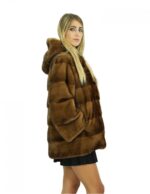 Coat 44-50 long 72 cm mink comfortable fit full leather hood internal side pockets closure internal hooks - Image 4
