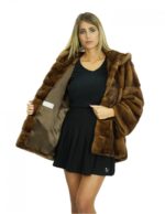 Coat 44-50 long 72 cm mink comfortable fit full leather hood internal side pockets closure internal hooks - Image 7