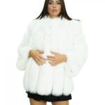 Cappotto lungo 72 cm 42 in volpe bianco verticale maniche lunghe tasche esterne e collo chanel