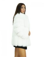 Cappotto lungo 72 cm 42 in volpe bianco verticale maniche lunghe tasche esterne e collo chanel