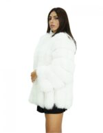 Cappotto lungo 72 cm 42 in volpe bianco verticale maniche lunghe tasche esterne e collo chanel