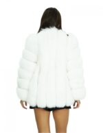 Cappotto lungo 72 cm 42 in volpe bianco verticale maniche lunghe tasche esterne e collo chanel
