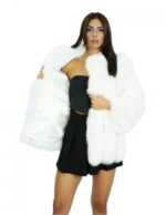 Cappotto lungo 72 cm 42 in volpe bianco verticale maniche lunghe tasche esterne e collo chanel
