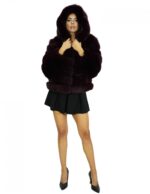 64 cm long jacket in horizontal red fox fur with long sleeves, lined hood - Image 5